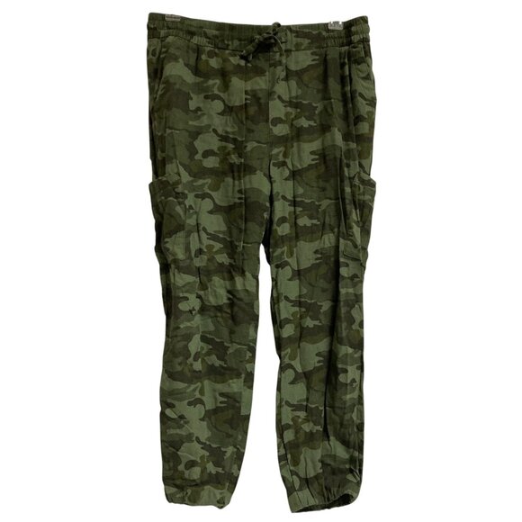 Old Navy Pants - Women's OLD NAVY Linen Blend Cargo Jogger Pants Green CAMO Camouflage Size Large